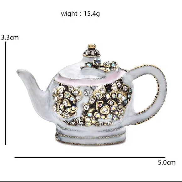 RUCINNI Teapot Brooch with Swarovski Crystal and Imitation  Vintage White Teapot Crystal Brooch